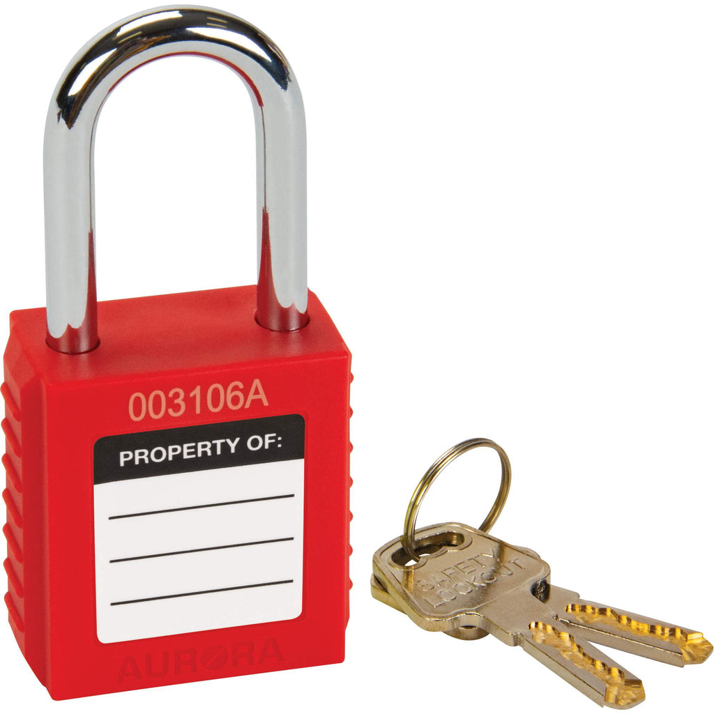 Safety Lock, Red, Keyed Different, Thermoplastic, 1-1/2" Width