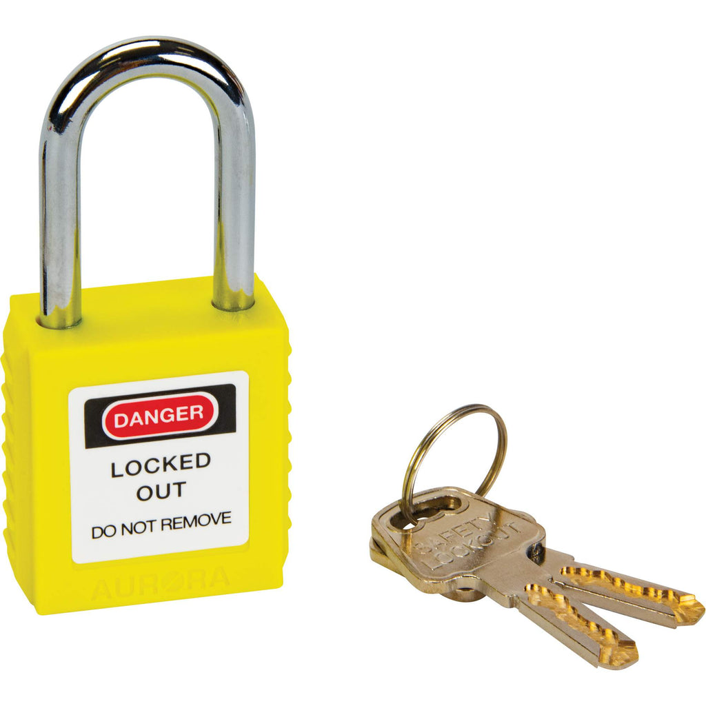Safety Lock, Yellow, Keyed Different, Thermoplastic, 1-1/2" Width
