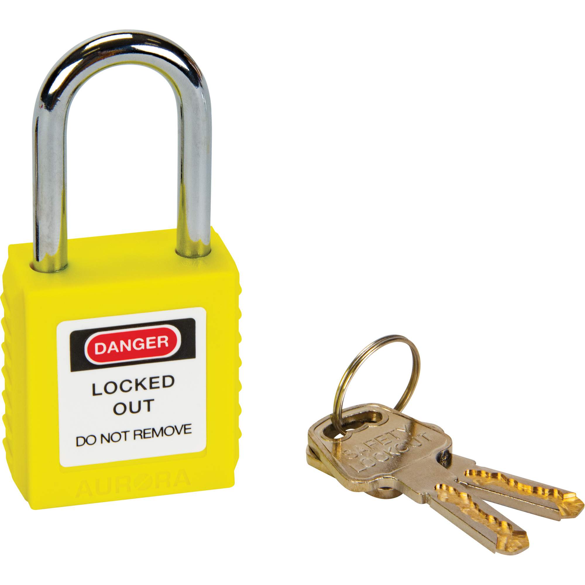 Safety Lock, Yellow, Keyed Different, Thermoplastic, 1-1/2" Width