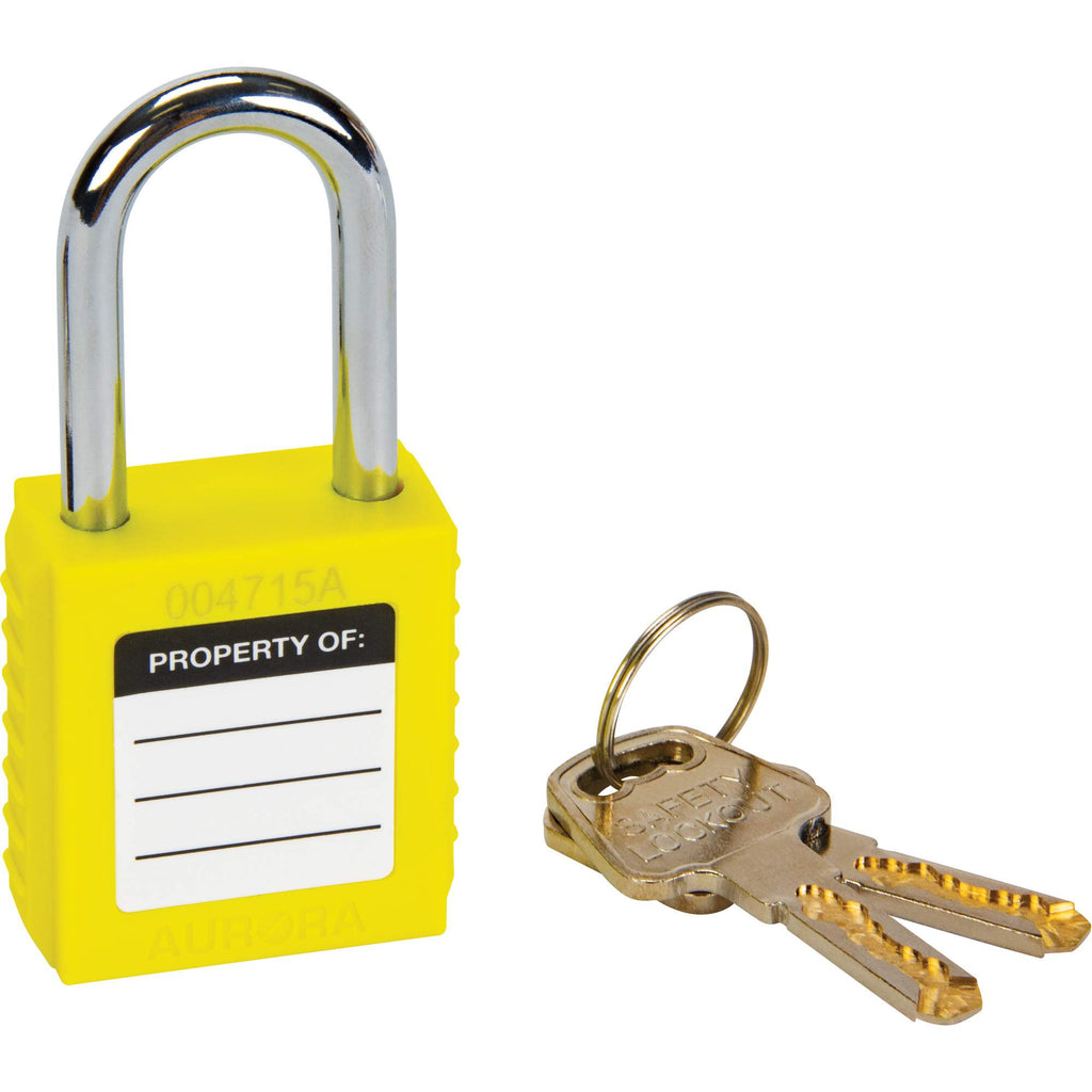 Safety Lock, Yellow, Keyed Different, Thermoplastic, 1-1/2" Width