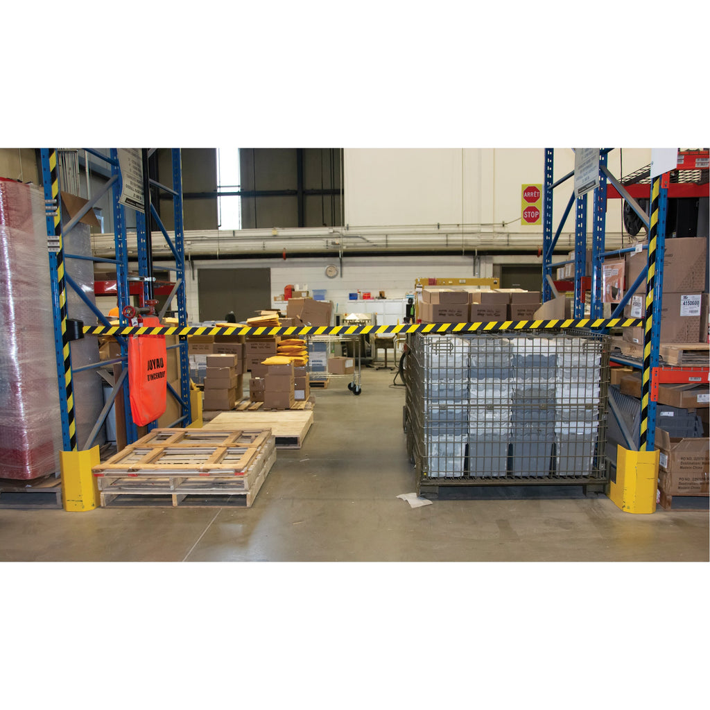 Magnetic Wall Mount Barrier with Magnetic Tape, Plastic, Magnetic Mount, 15', Black and Yellow Tape