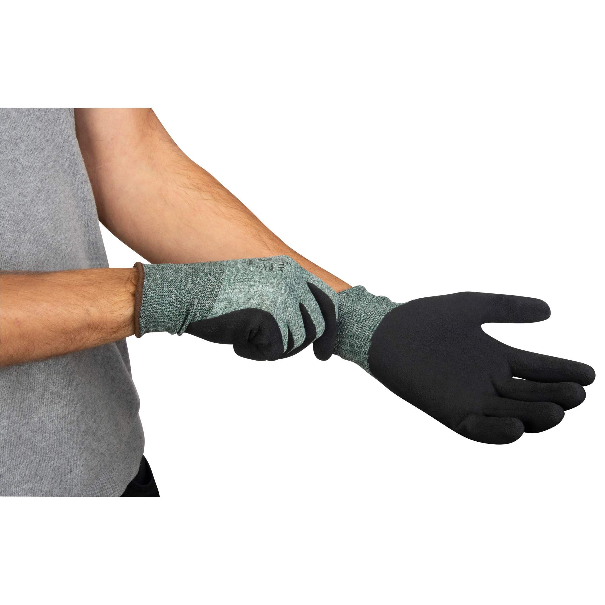 Eco-Friendly Crinkle Grip Coated Gloves, 9, Foam Latex Coating, 15 Gauge, Nylon/RPET Shell