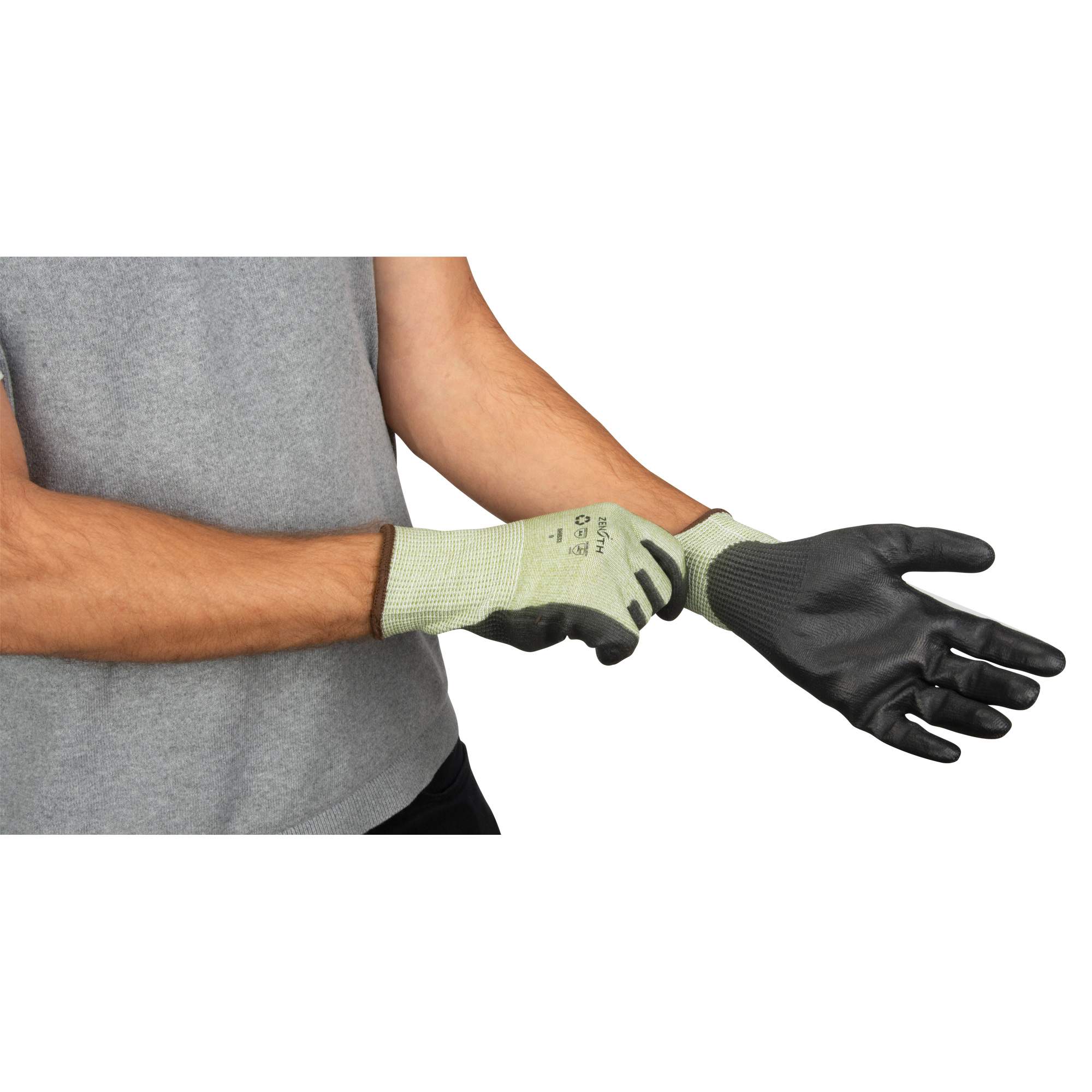Eco-Friendly Seamless Cut-Resistant Gloves, Size 10, 13 Gauge, Polyurethane Coated, HPPE/RPET Shell, ASTM ANSI Level A4
