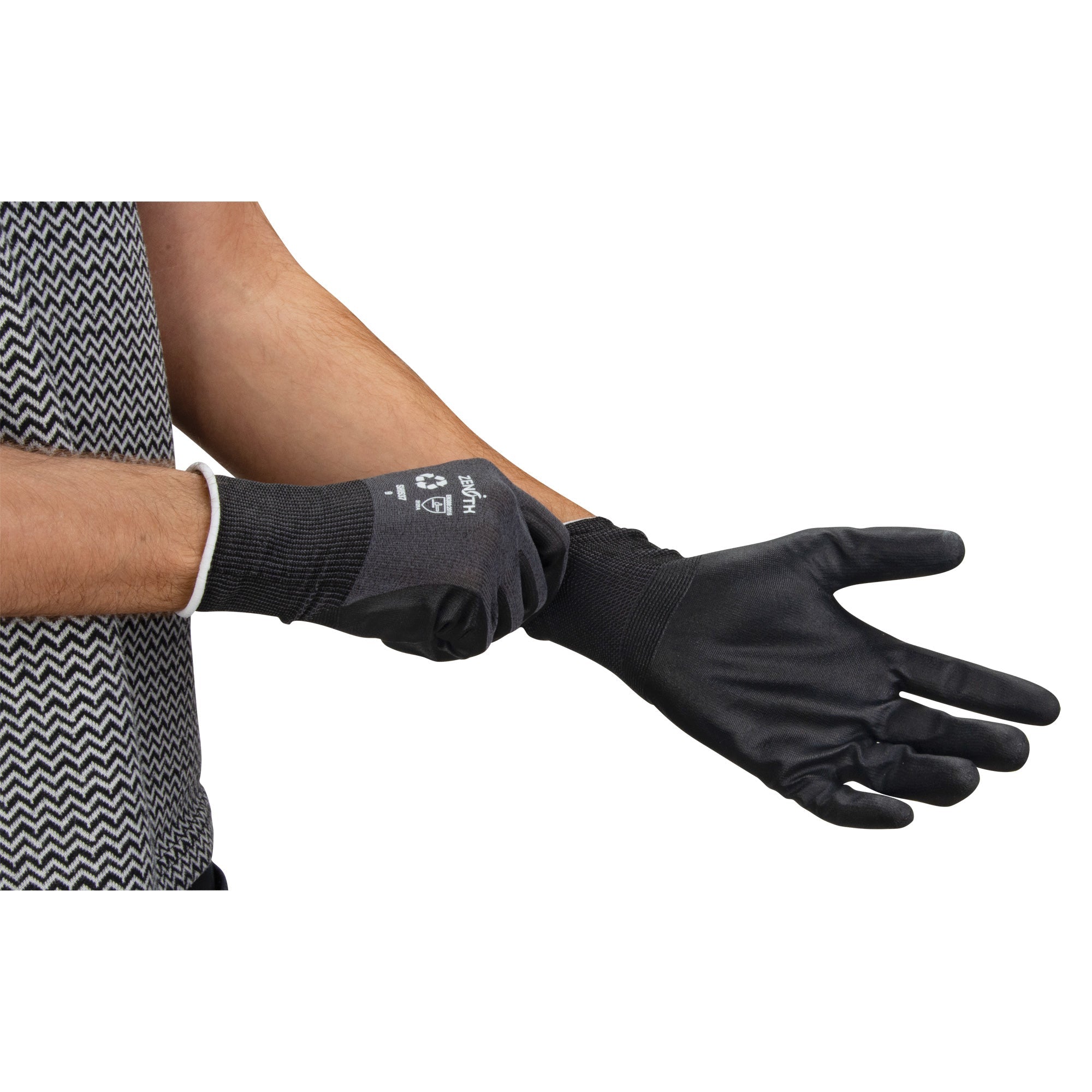 Eco-Friendly Breathable Coated Gloves, 7, Foam Nitrile Coating, 21 Gauge, Nylon/RPET Shell