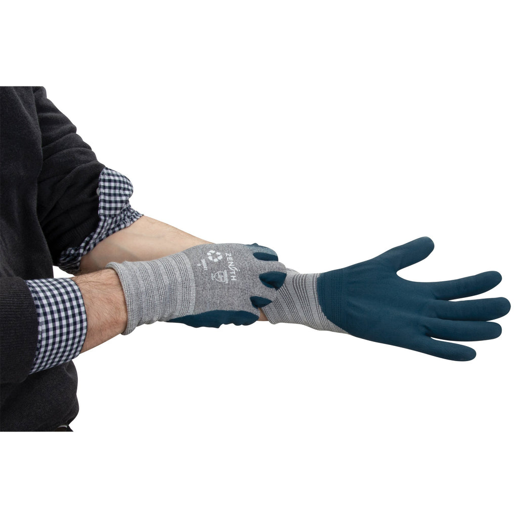 Eco-Friendly Lightweight Coated Gloves, 7, Foam Nitrile Coating, 15 Gauge, Polyester/RPET Shell