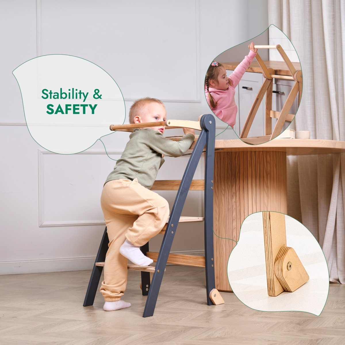 Toddler Tower: Foldable Step Stool for Toddlers - Gray