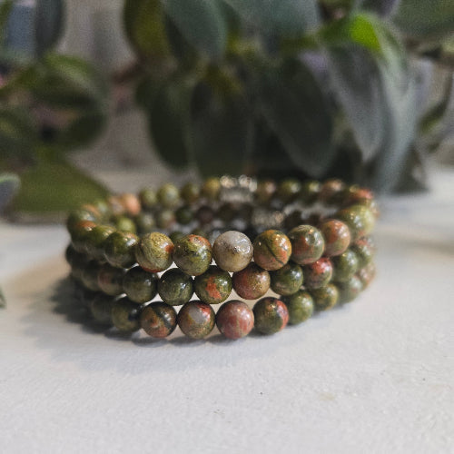 Unakite Gemstone Bead Bracelet