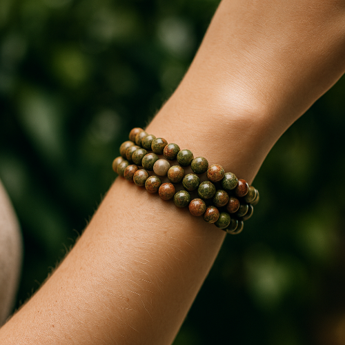 Unakite Gemstone Bead Bracelet