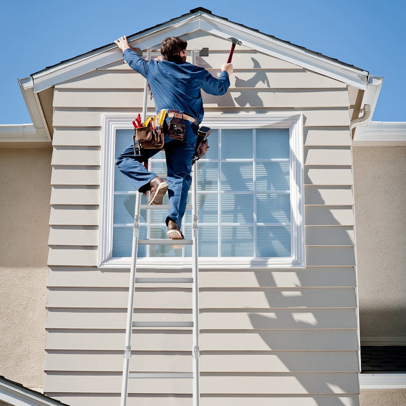 7-in-1 Folding Aluminum Step Ladder with Anti-Skid Pedal