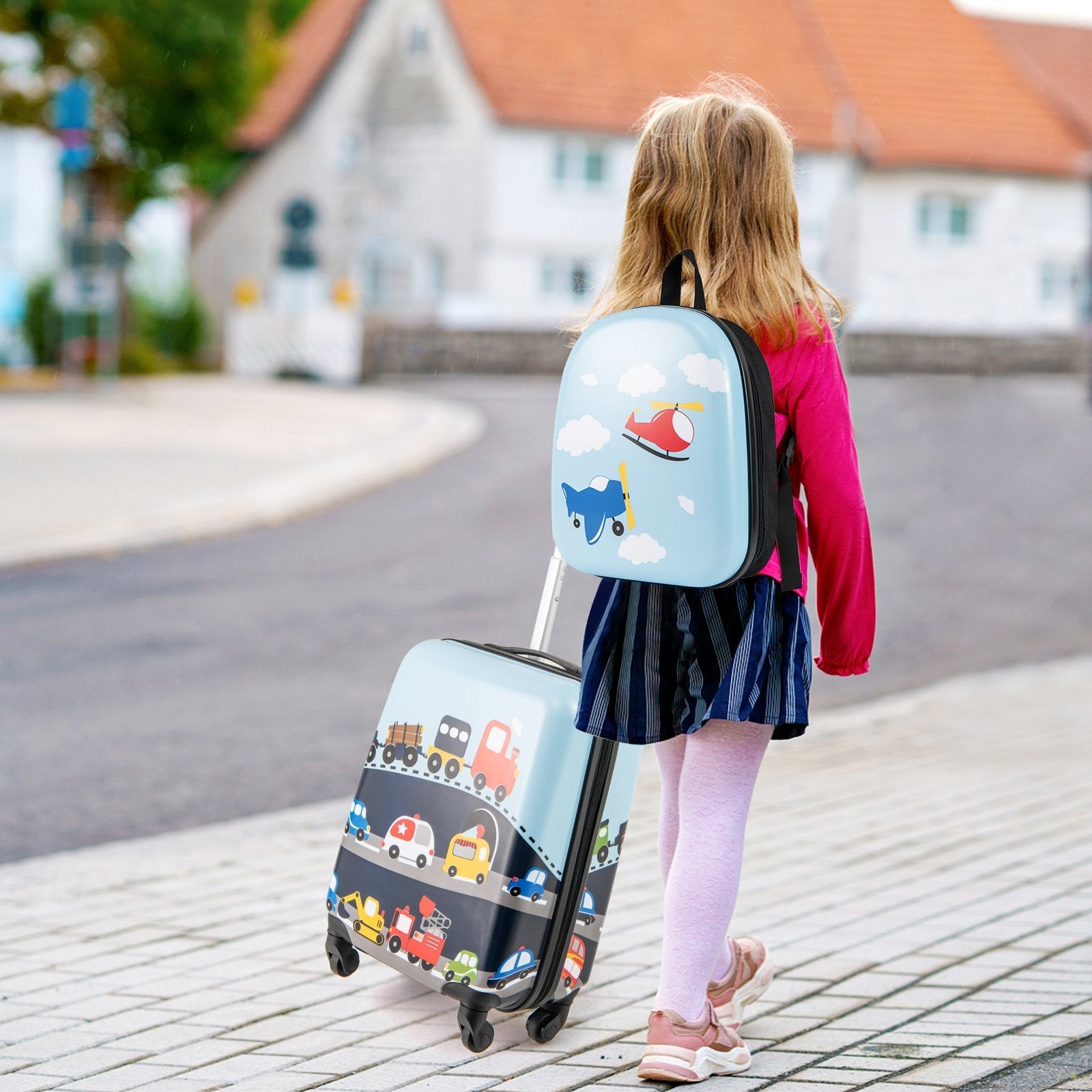 2 PCS Kid Luggage Set With Spinner Wheels for Children Boys Girls-Blue