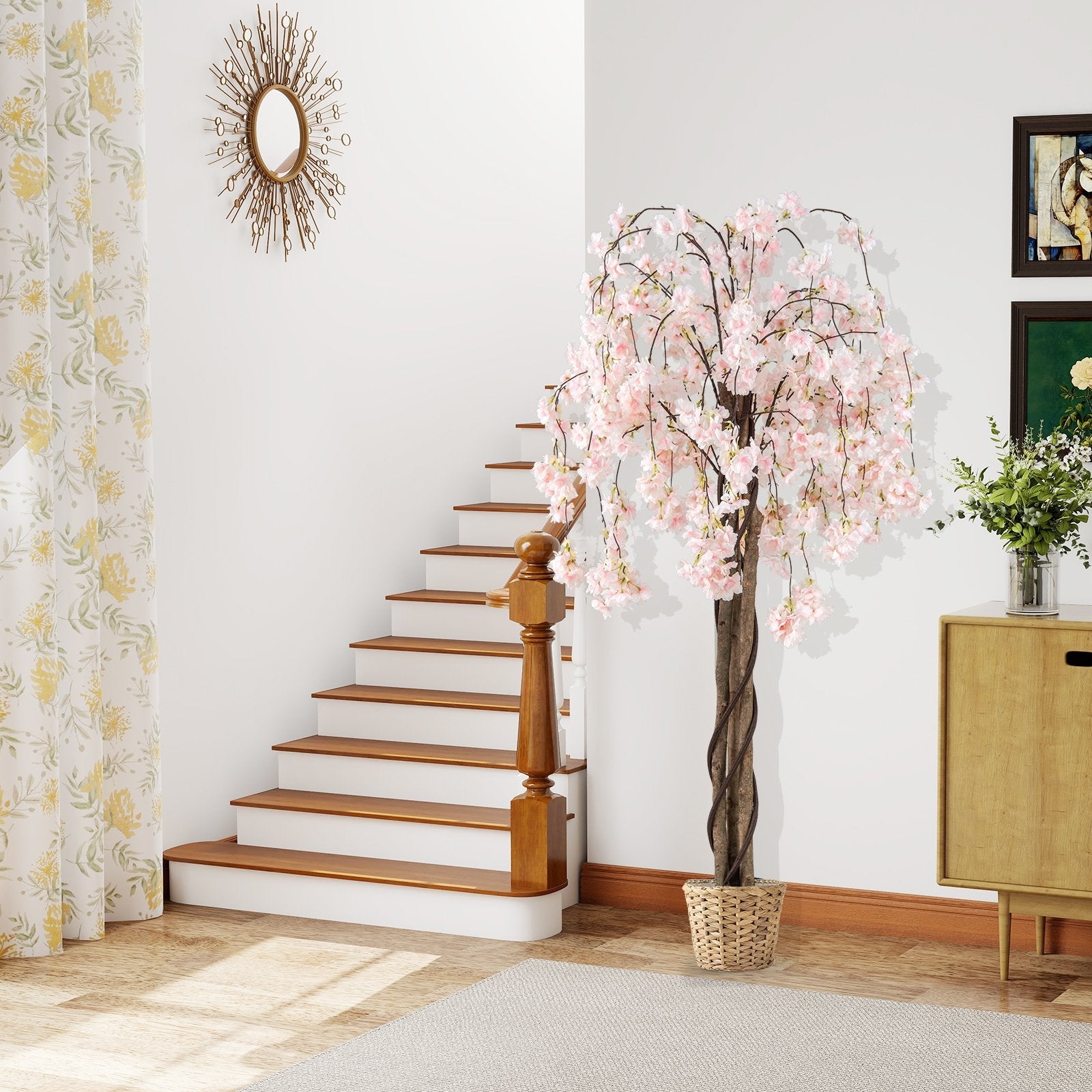 5.5 FT Tall Artificial Cherry Blossom Tree with Pink/White Flowers 1 Pack-Pink