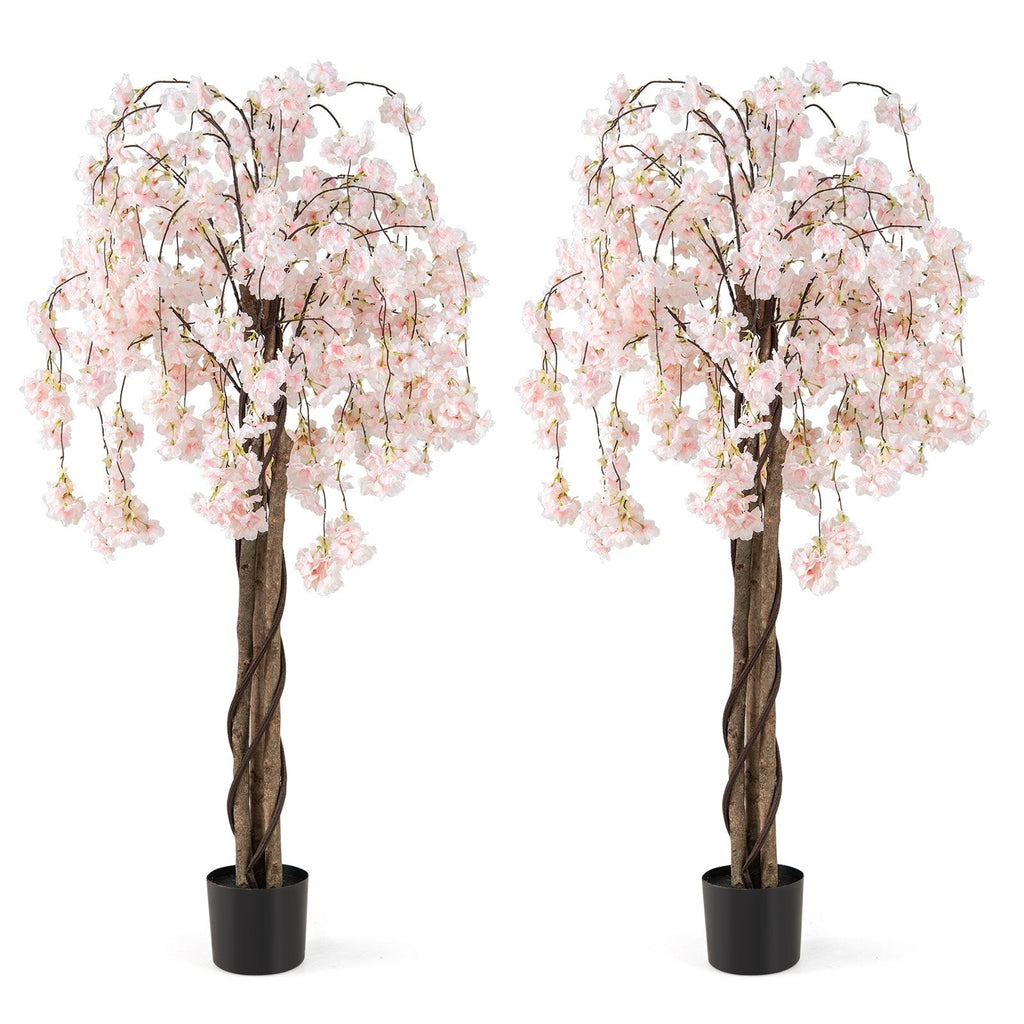 5.5 FT Tall Artificial Cherry Blossom Tree with Pink/White Flowers 2 Pack-Pink