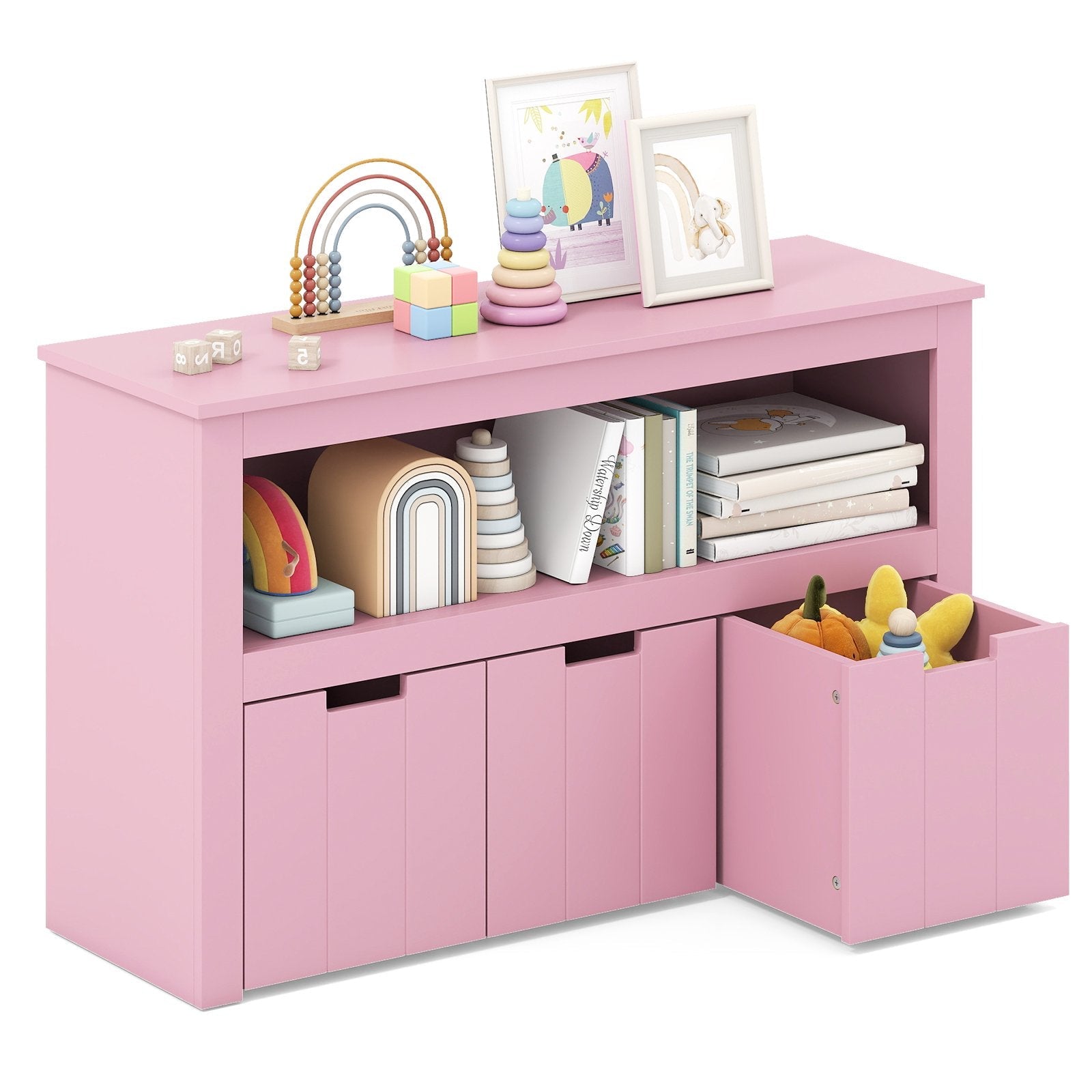 Kid Toy Storage Cabinet 3 Drawer Chest with Wheels Large Storage Cube Shelf-Black