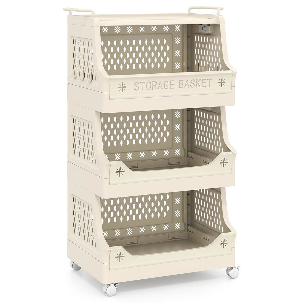 4-Tier Rolling Laundry Basket with Wheels Plastic Storage Cart with Side Hooks