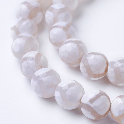 White DZI Agate Faceted Gemstone Bead